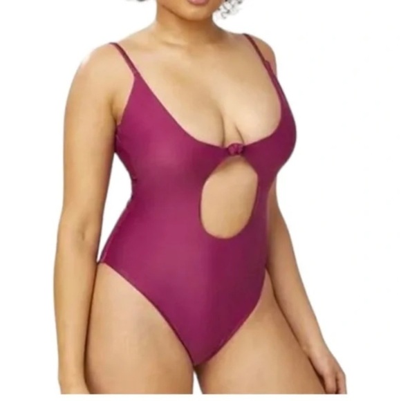 NWT Andie Swim SMALL The Santorini One Piece Plum Cutout Swimsuit - Picture 2 of 6
